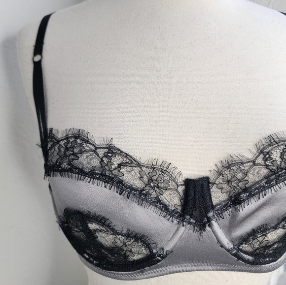 KIKI DE MONTPARNASSE Lace Inset Balconette Bra In Storm/Black 34D. - Picture 7 of 9